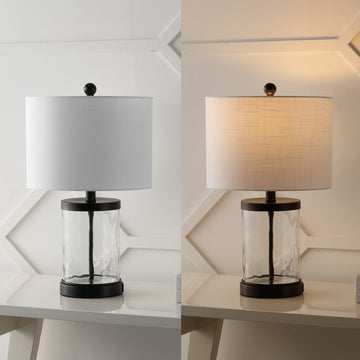 Alexander 21" Modern Designer Iron/Water Glass LED Table Lamp with USB Charging Port - JONATHAN Y